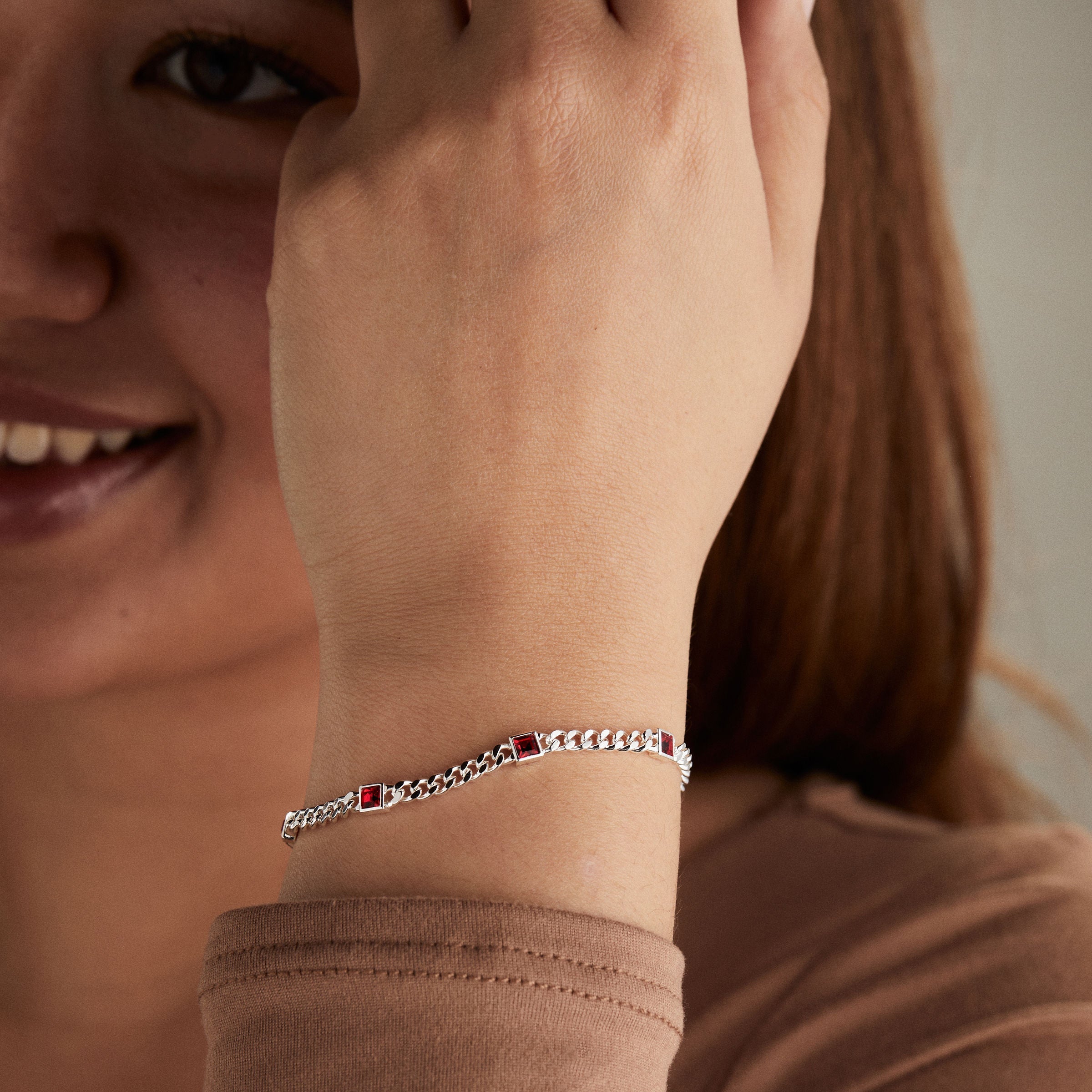 July Birthstone Ruby Curb Chain Bracelet - Aaria Tees Aaria Tees