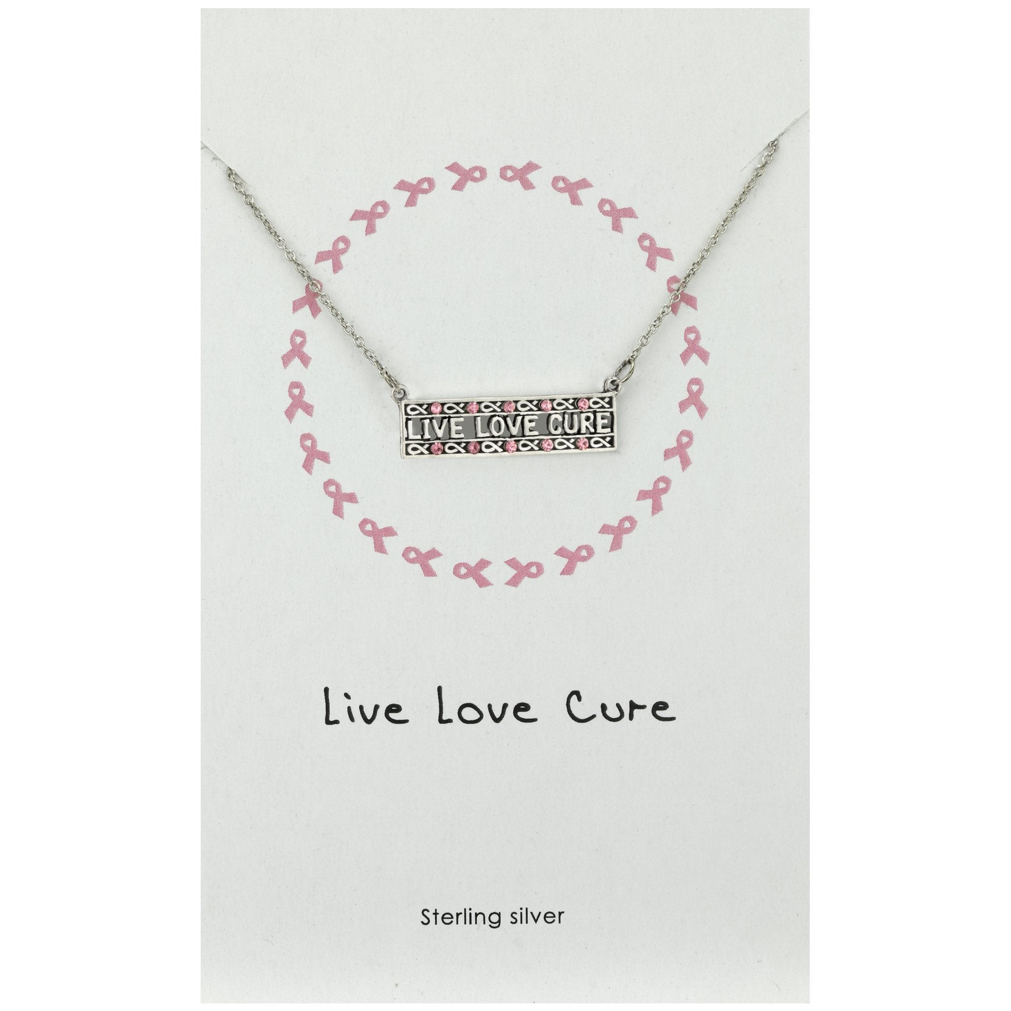 Live Love Cure Pink Ribbon Sterling Necklace - Aaria Tees Aaria Tees