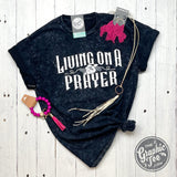 Living On A Prayer Black Mineral Wash Crew Neck Short Sleeve Tee - Aaria Tees Aaria Tees