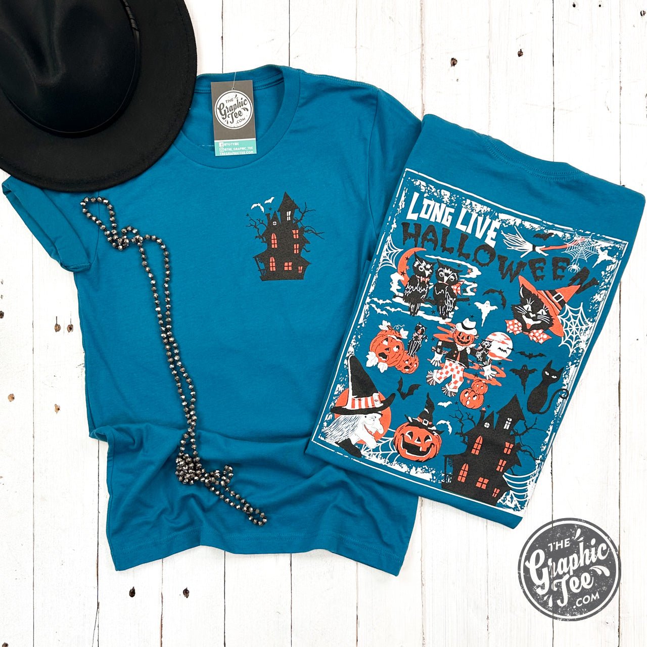 Long Live Halloween Deep Teal Short Sleeve Tee - Aaria Tees Aaria Tees