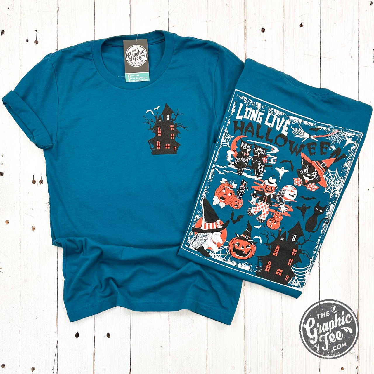 Long Live Halloween Deep Teal Short Sleeve Tee - Aaria Tees Aaria Tees