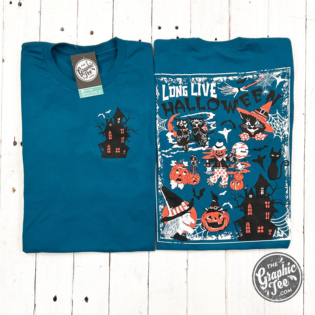 Long Live Halloween Deep Teal Short Sleeve Tee - Aaria Tees Aaria Tees