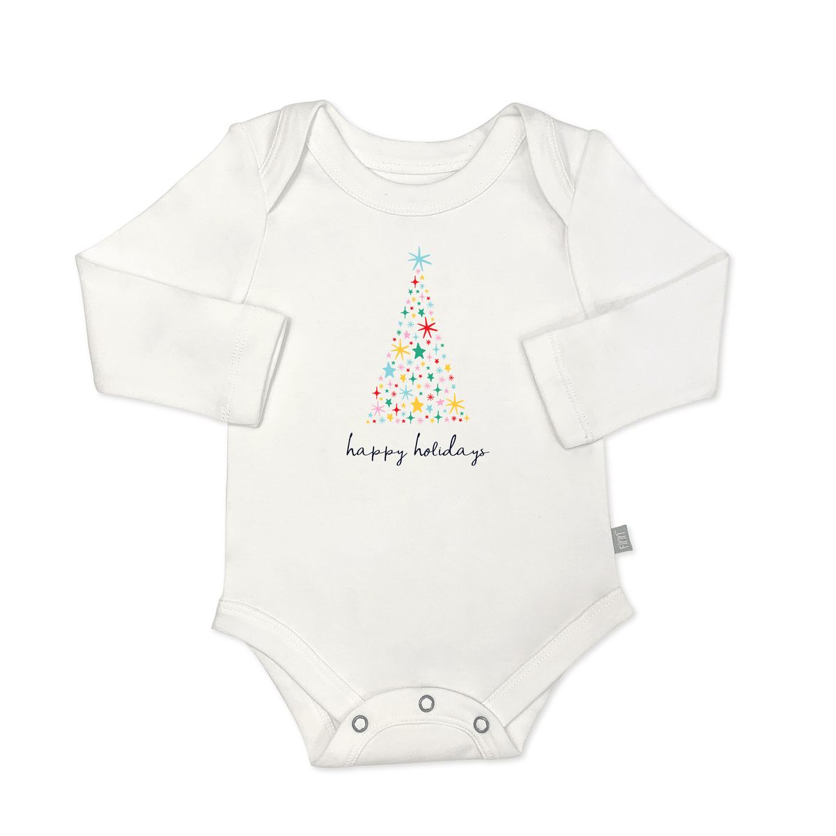 long sleeve graphic bodysuit | happy holidays tree - Aaria Tees
