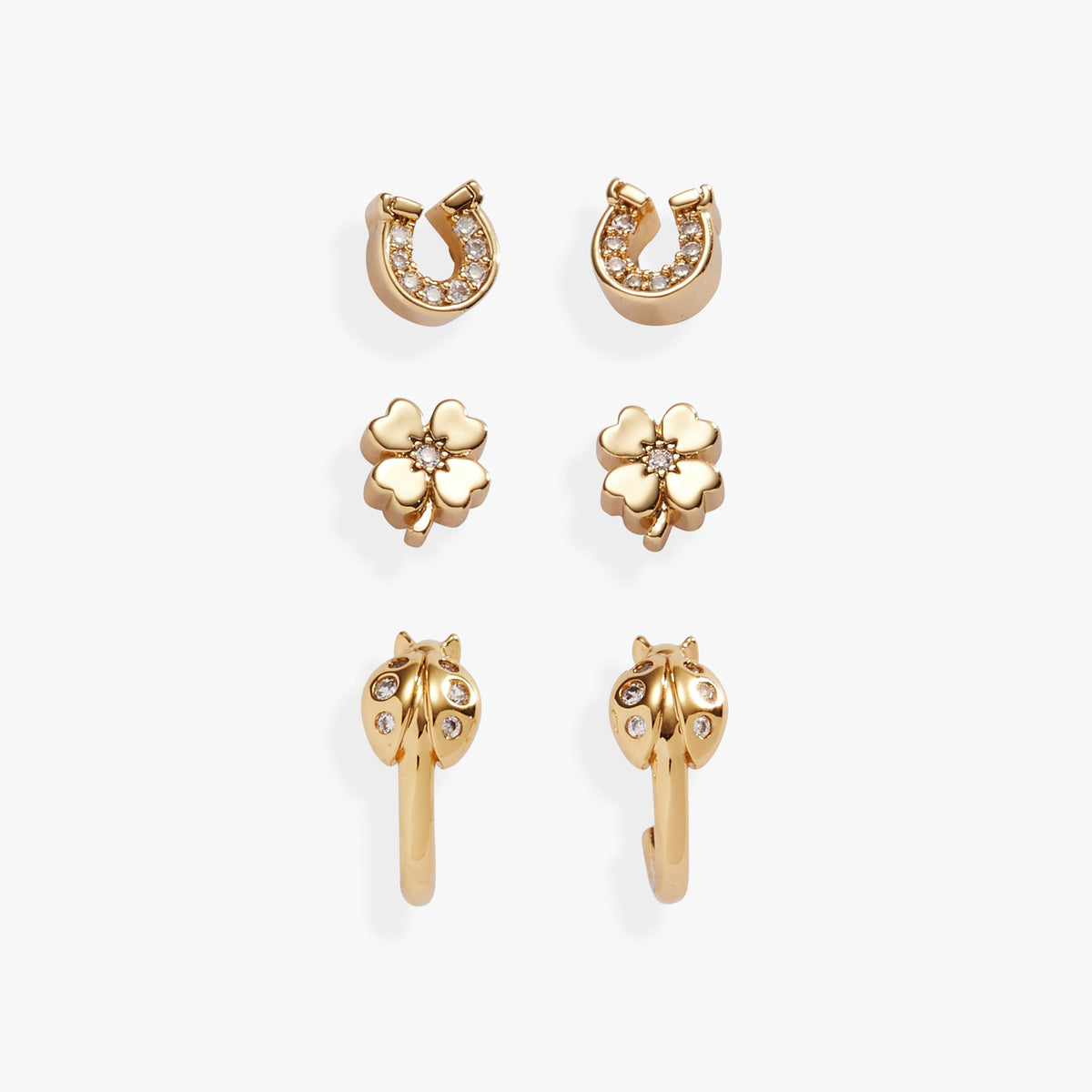 Love and Luck Stud & Hoop Earrings Set of 3 - Aaria Tees