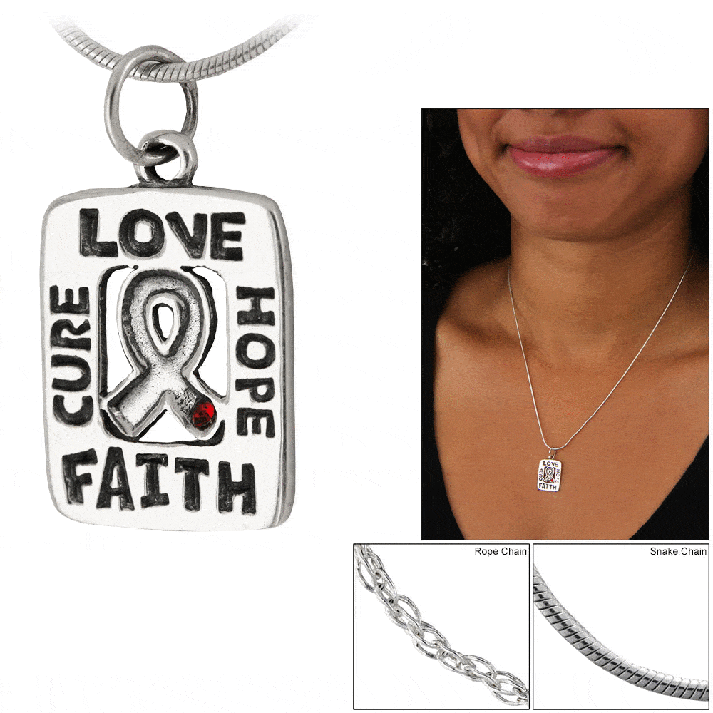 Love Cure Hope Faith Diabetes Ribbon Sterling Necklace - Aaria Tees