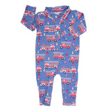 Blue Fire Truck Long-Sleeve Polo Romper Aaria Tees