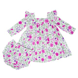 Sweet Purple Flowers Ruffle Dress with Bloomer Aaria Tees