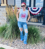 Made In The USA Ladies Muscle Tank Crop Top Aaria Tees