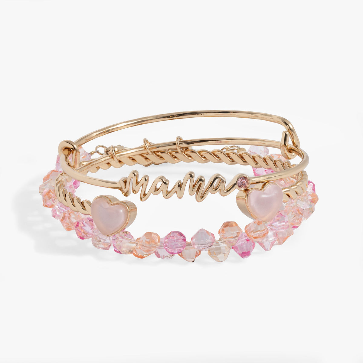 'Mama' Pink Beaded Bangle Set of 3 - Aaria Tees