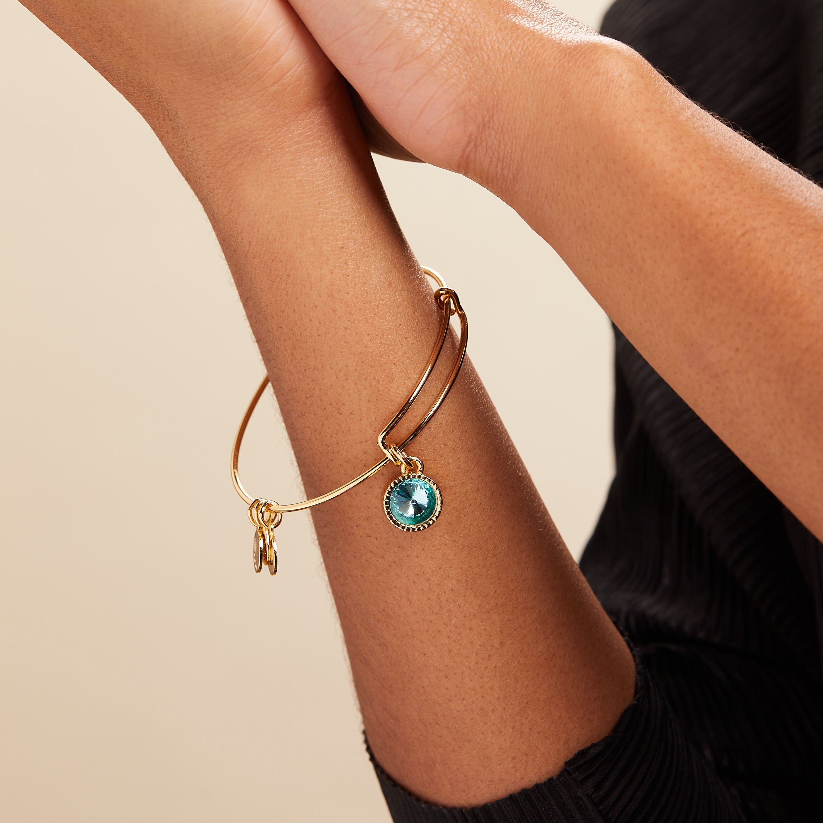 March Birthstone Charm Bangle, Aquamarine - Aaria Tees Aaria Tees