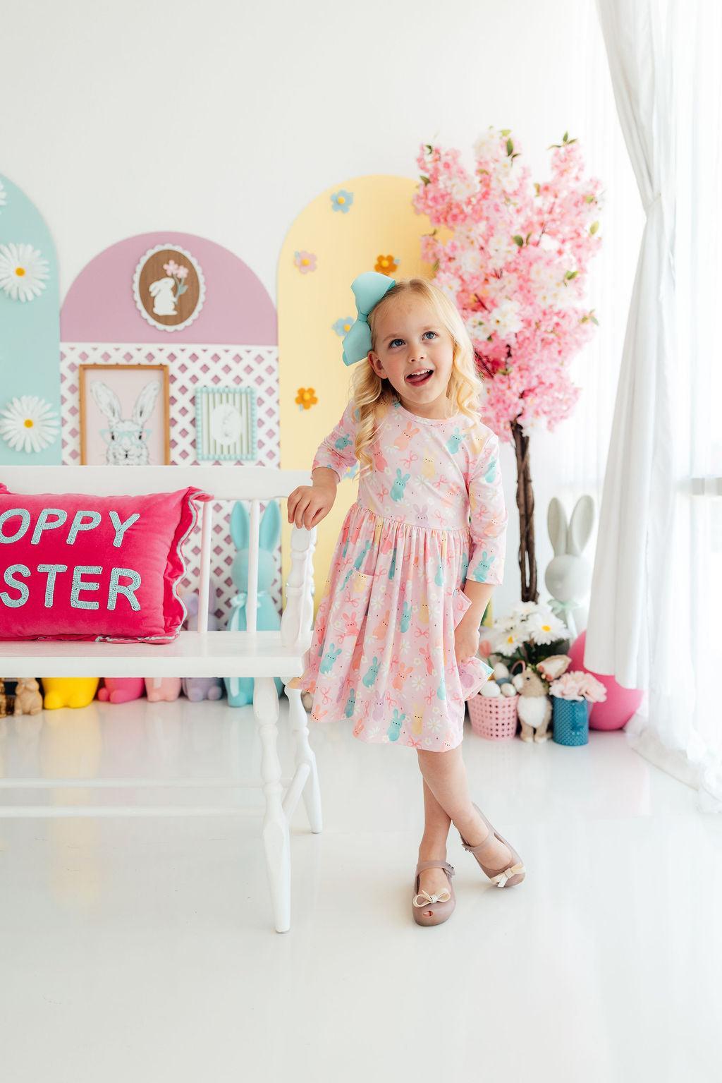 Preppy Peeps 3/4 Sleeve Pocket Twirl Dress - Aaria Tees Aaria Tees