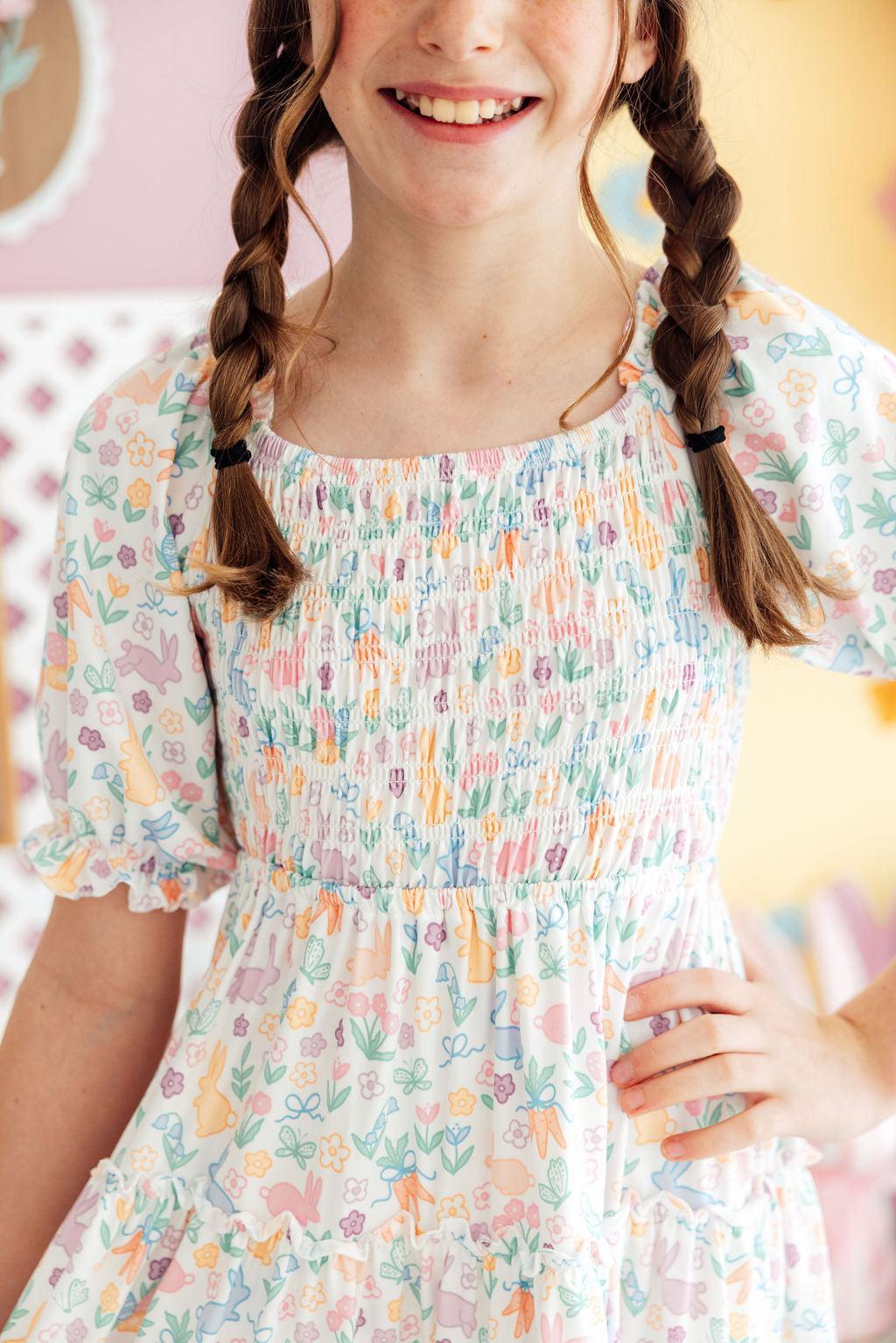 Hoppy Easter Smocked Ruffle Dress - Aaria Tees Aaria Tees