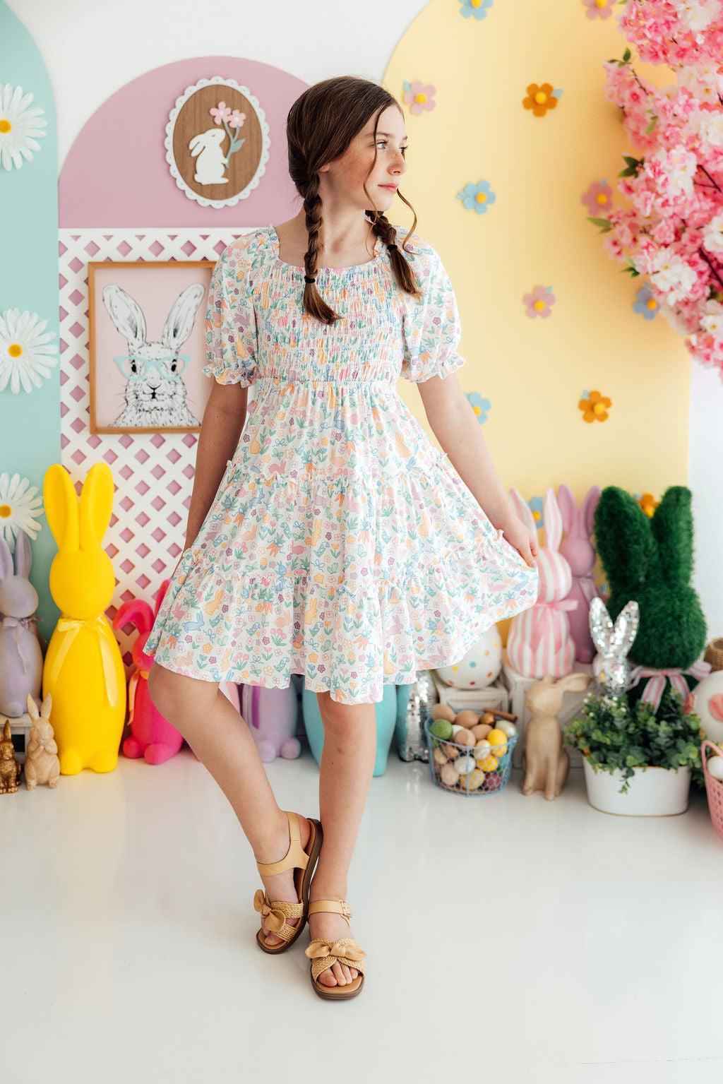 Hoppy Easter Smocked Ruffle Dress - Aaria Tees Aaria Tees