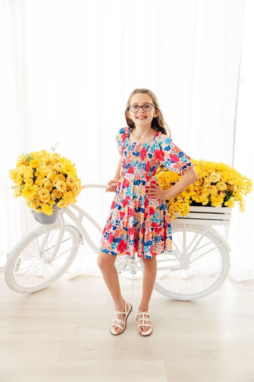 Sunshine Garden Smocked Ruffle Dress - Aaria Tees Aaria Tees
