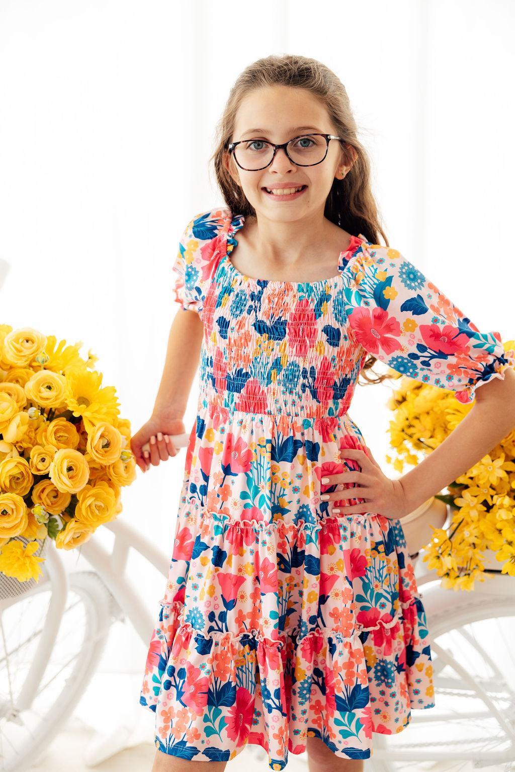 Sunshine Garden Smocked Ruffle Dress - Aaria Tees Aaria Tees