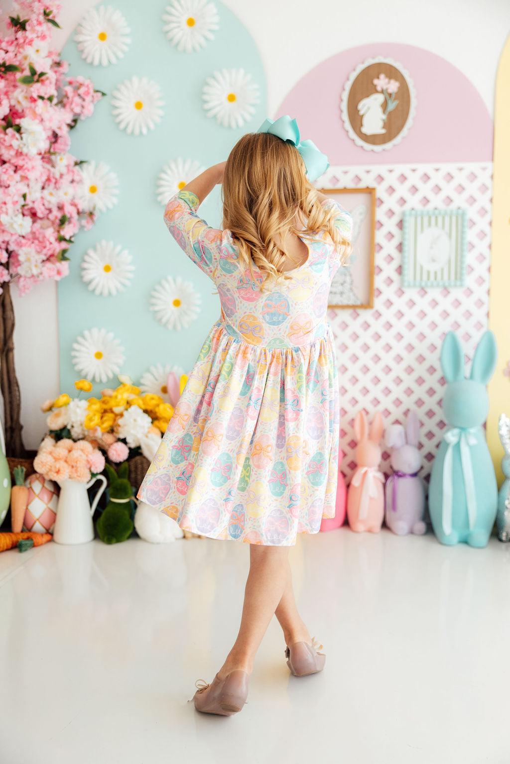 Egg-stra Cute 3/4 Sleeve Pocket Twirl Dress - Aaria Tees Aaria Tees
