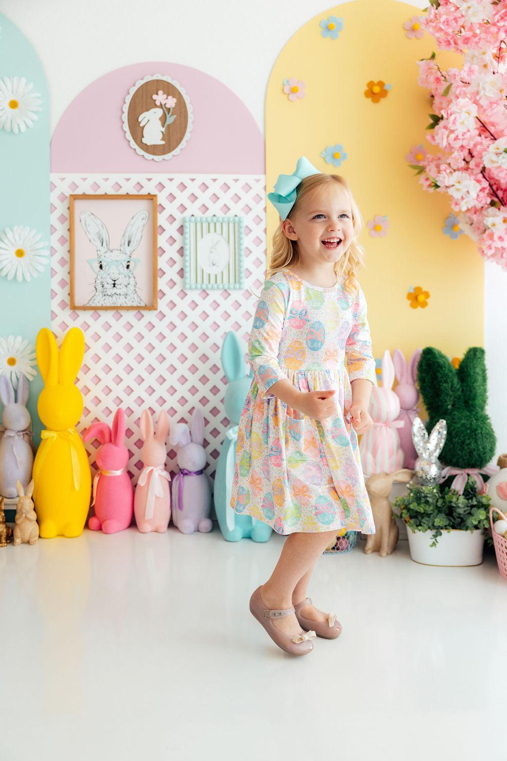 Egg-stra Cute 3/4 Sleeve Pocket Twirl Dress - Aaria Tees Aaria Tees