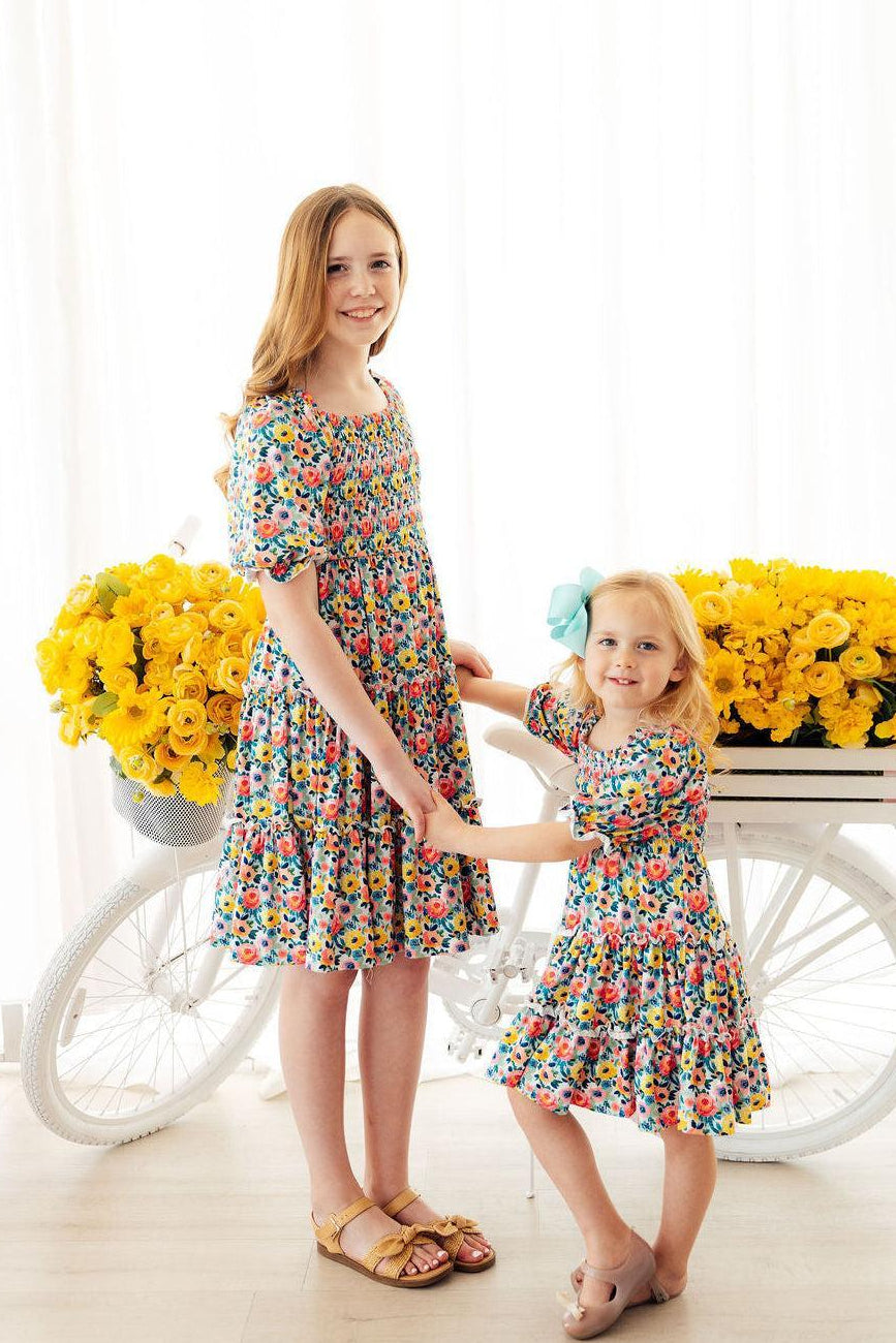 Beautiful Blossoms Smocked Ruffle Dress - Aaria Tees