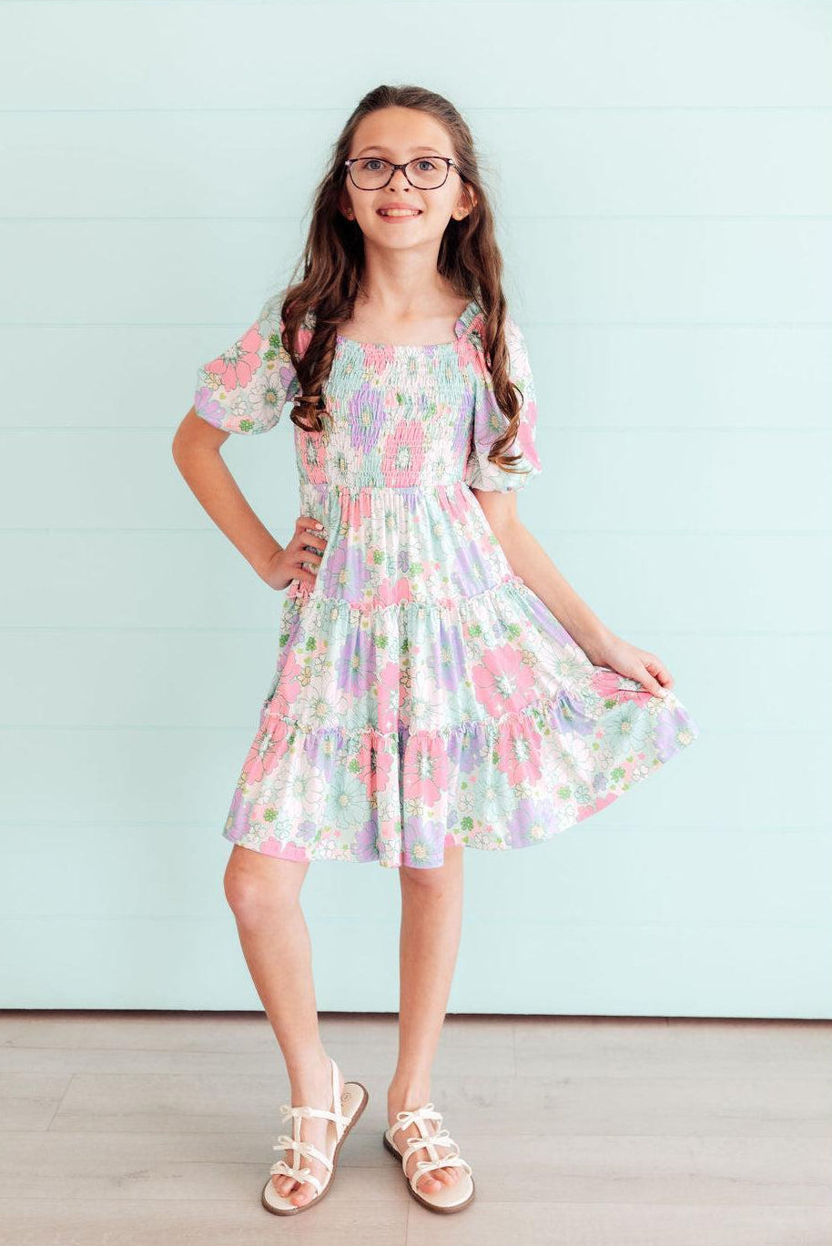 Minty Meadow Smocked Ruffle Dress - Aaria Tees Aaria Tees