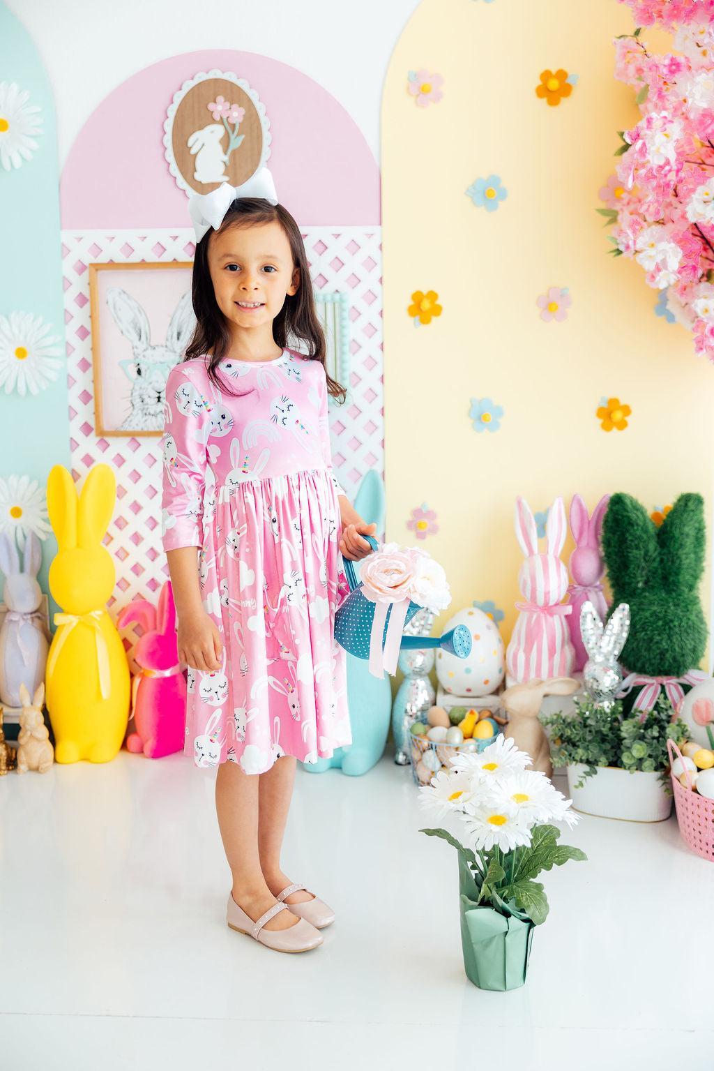 Bunny Love 3/4 Sleeve Pocket Twirl Dress - Aaria Tees Aaria Tees