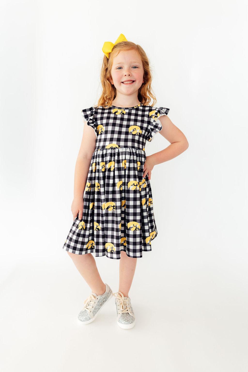 Iowa Plaid Tigerhawk Flutter Twirl Dress - Aaria Tees Aaria Tees