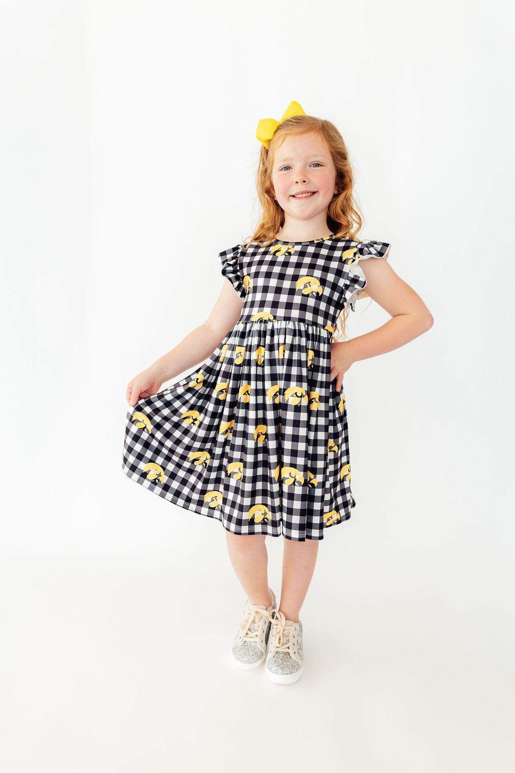 Iowa Plaid Tigerhawk Flutter Twirl Dress - Aaria Tees Aaria Tees