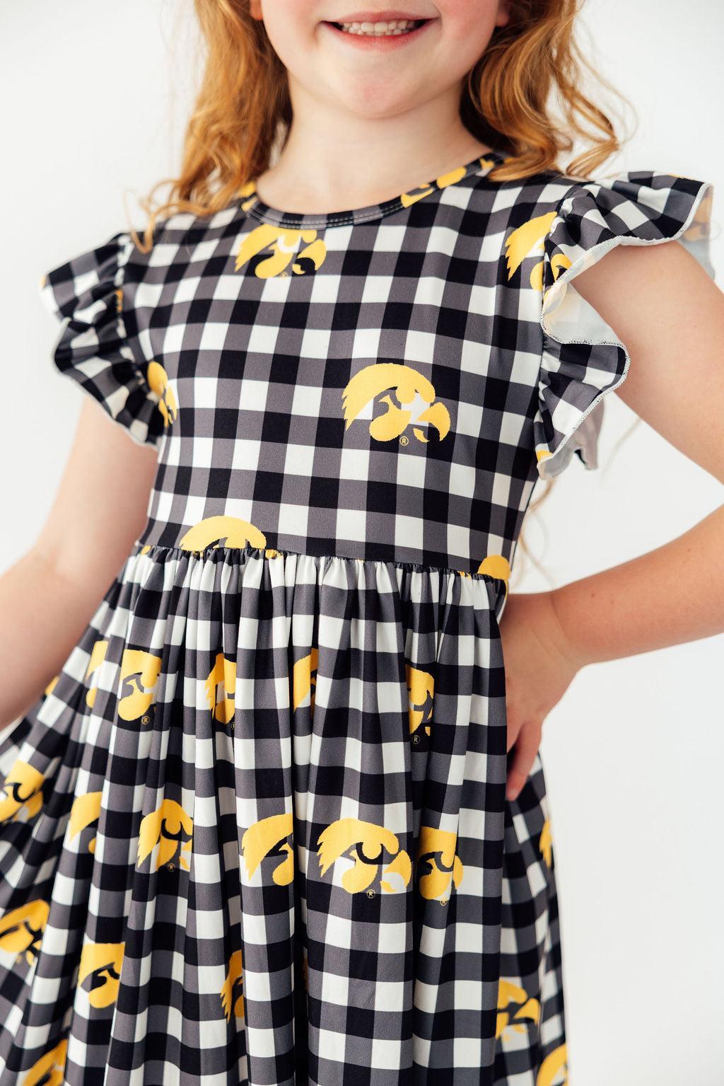Iowa Plaid Tigerhawk Flutter Twirl Dress - Aaria Tees Aaria Tees