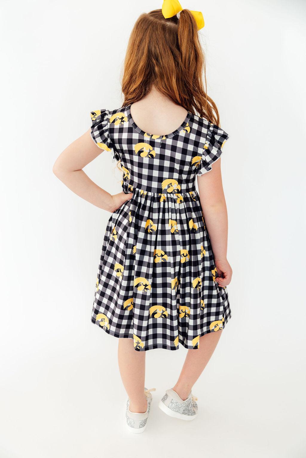 Iowa Plaid Tigerhawk Flutter Twirl Dress - Aaria Tees Aaria Tees