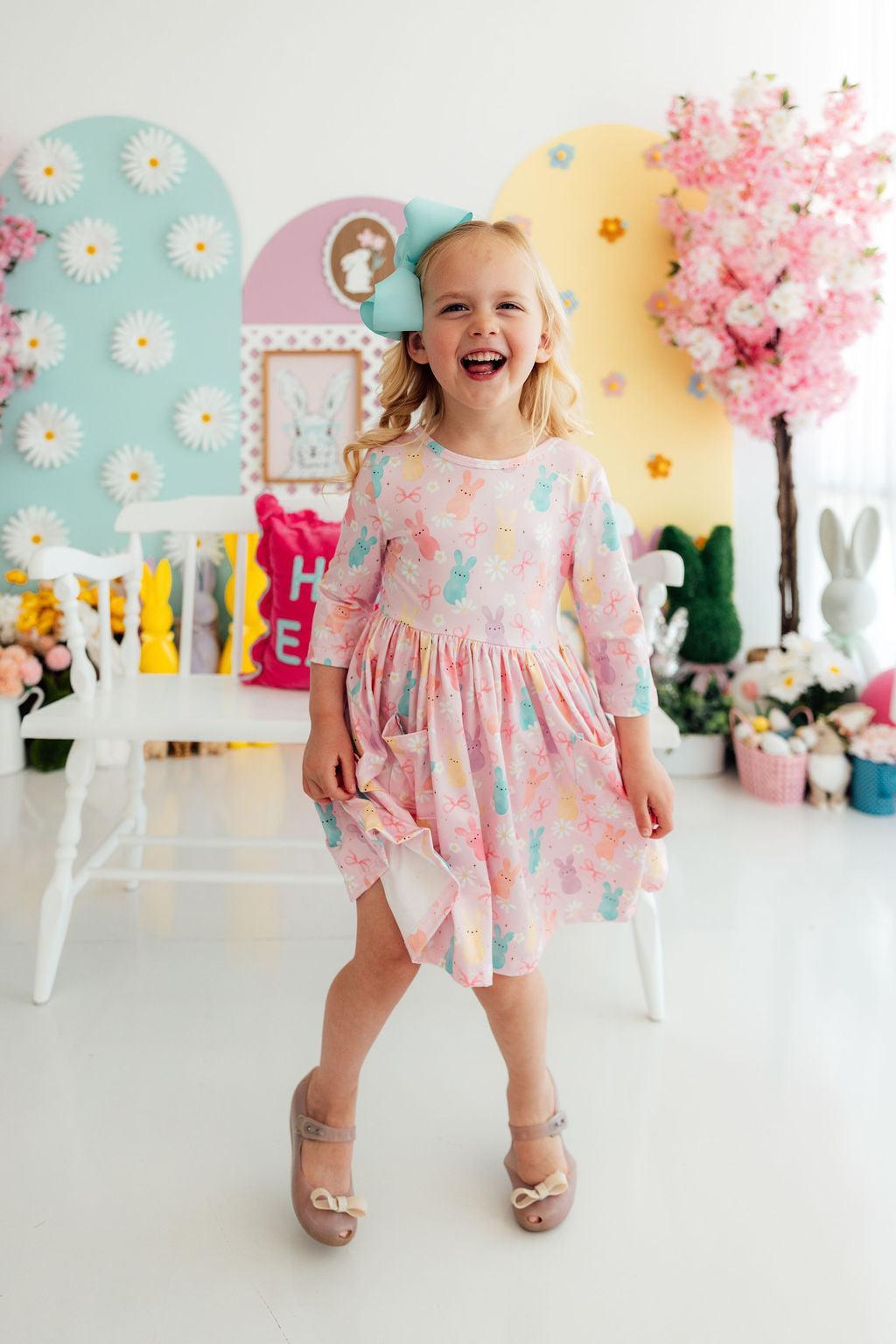 Preppy Peeps 3/4 Sleeve Pocket Twirl Dress - Aaria Tees Aaria Tees