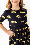 Iowa Black Tigerhawk 3/4 Sleeve Pocket Twirl Dress - Aaria Tees Aaria Tees