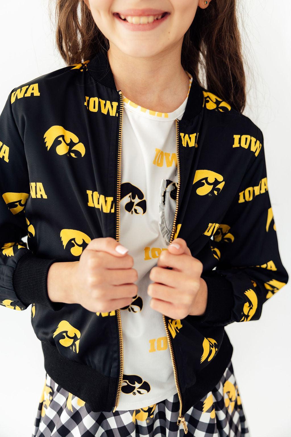 Iowa Black Tigerhawk Satin Jacket - Aaria Tees Aaria Tees