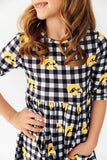 Iowa Plaid Tigerhawk 3/4 Sleeve Pocket Twirl Dress - Aaria Tees Aaria Tees