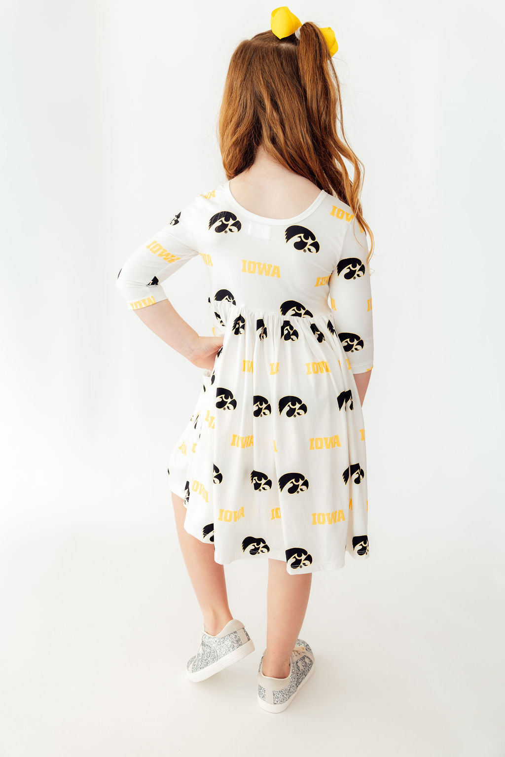 Iowa White Tigerhawk 3/4 Sleeve Pocket Twirl Dress - Aaria Tees Aaria Tees