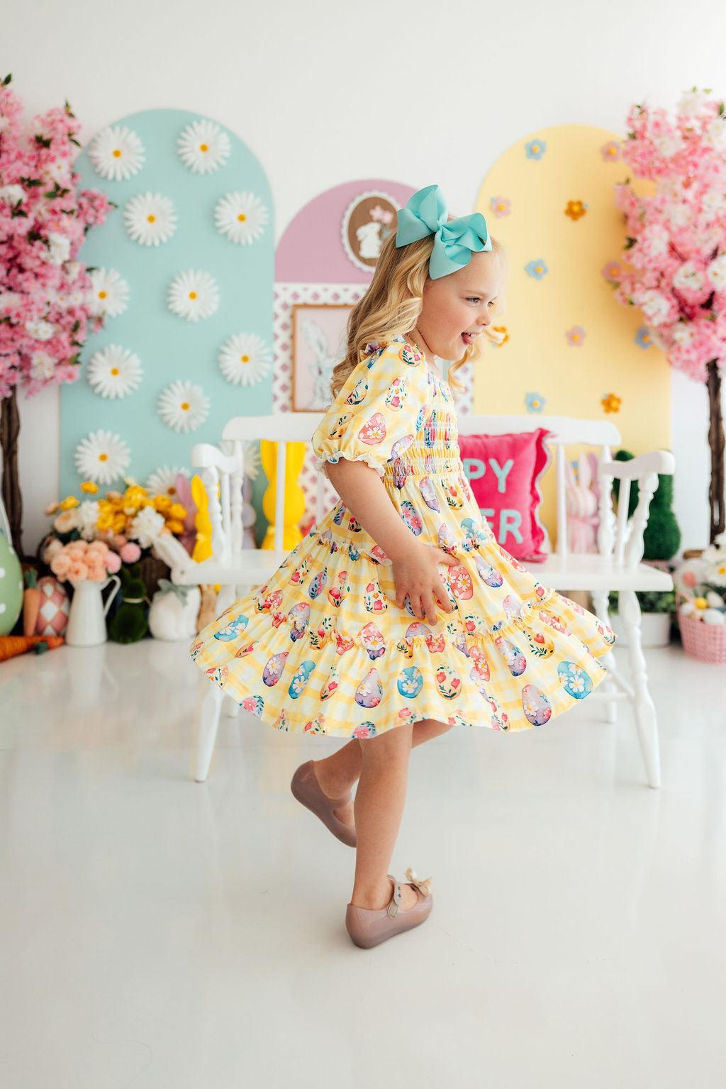 Easter Picnic Smocked Ruffle Dress - Aaria Tees