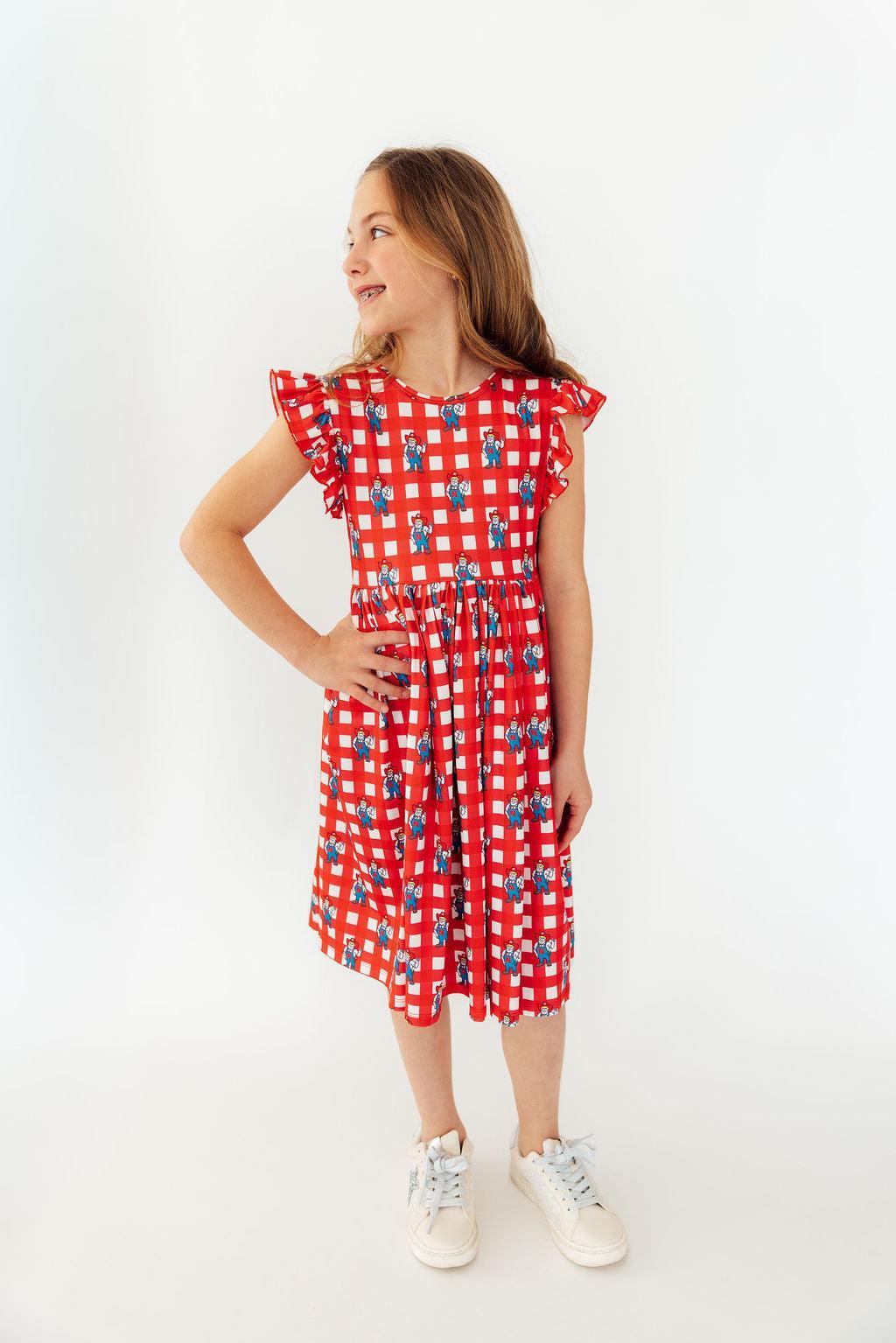 Nebraska Plaid Herbie Husker Flutter Twirl Dress - Aaria Tees Aaria Tees
