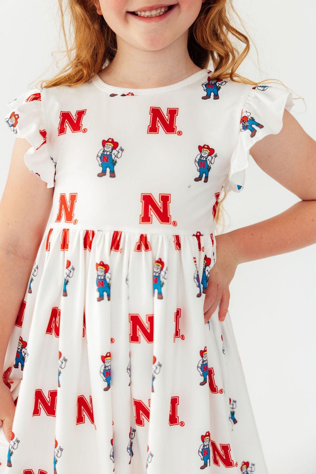 Nebraska White Herbie Husker Flutter Twirl Dress - Aaria Tees Aaria Tees