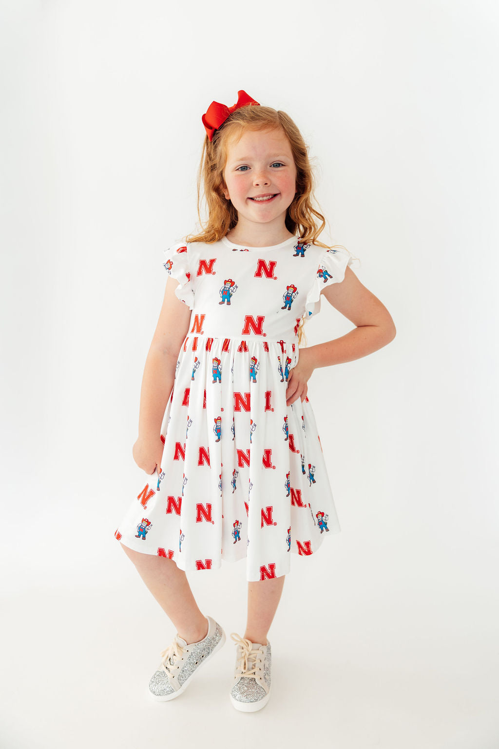 Nebraska White Herbie Husker Flutter Twirl Dress - Aaria Tees Aaria Tees