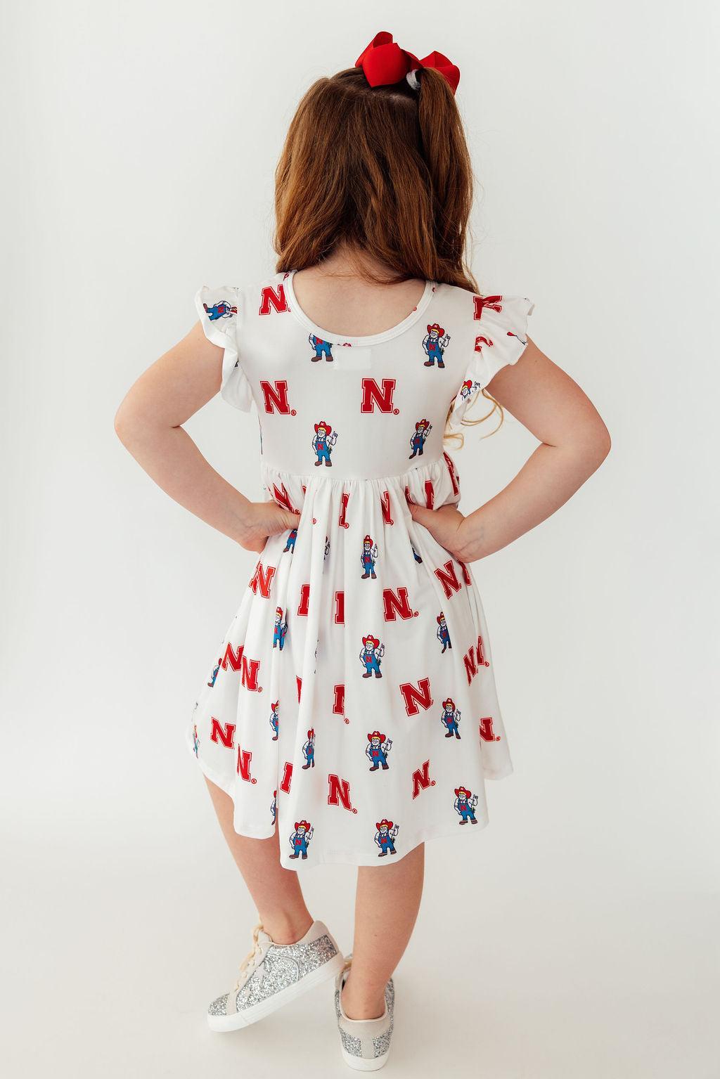 Nebraska White Herbie Husker Flutter Twirl Dress - Aaria Tees Aaria Tees