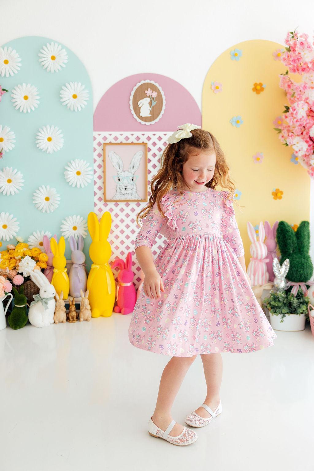 Little Bow Peeps 3/4 Sleeve Ruffle Twirl Dress - Aaria Tees Aaria Tees