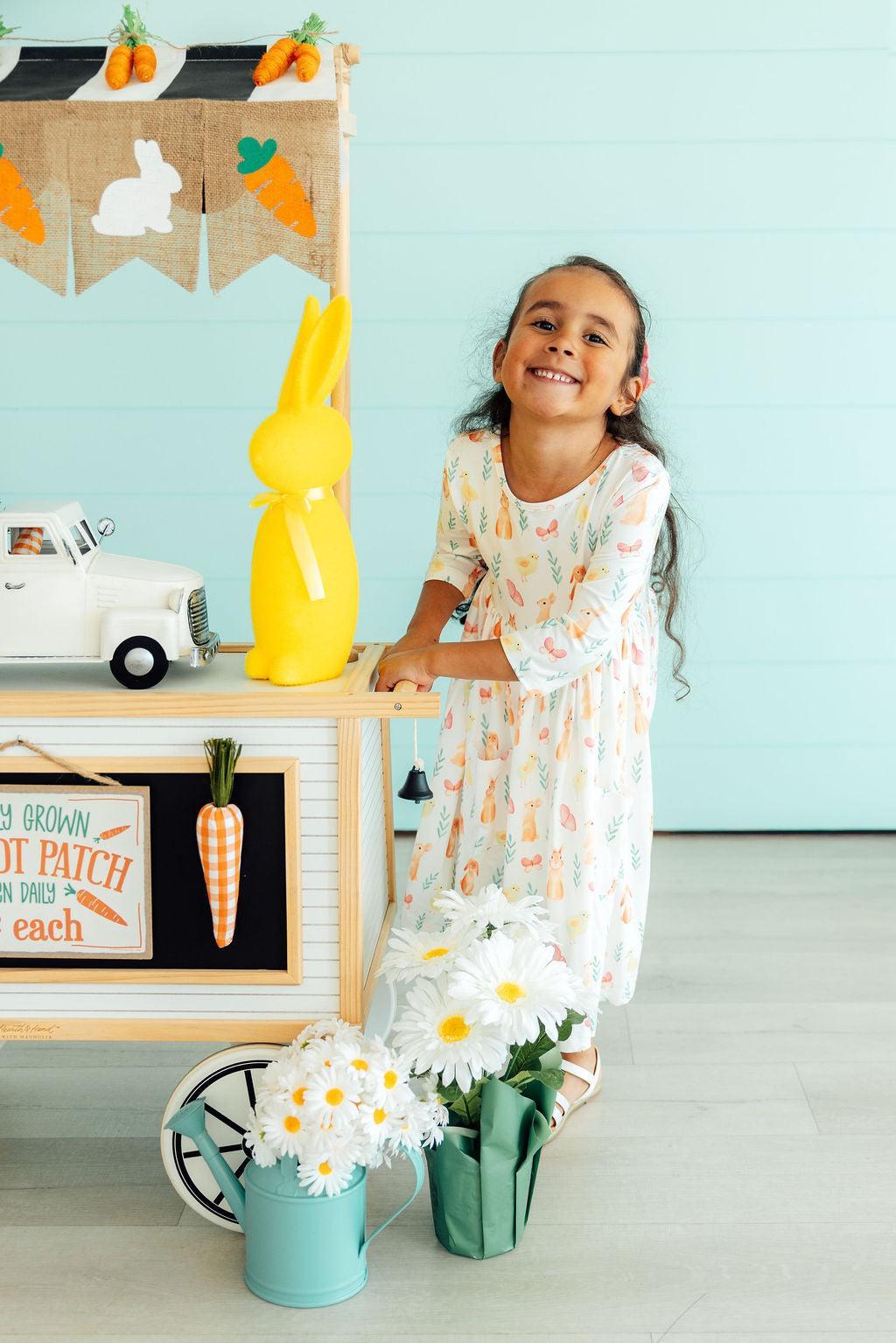 Sunny Bunnies 3/4 Sleeve Pocket Twirl Dress - Aaria Tees Aaria Tees