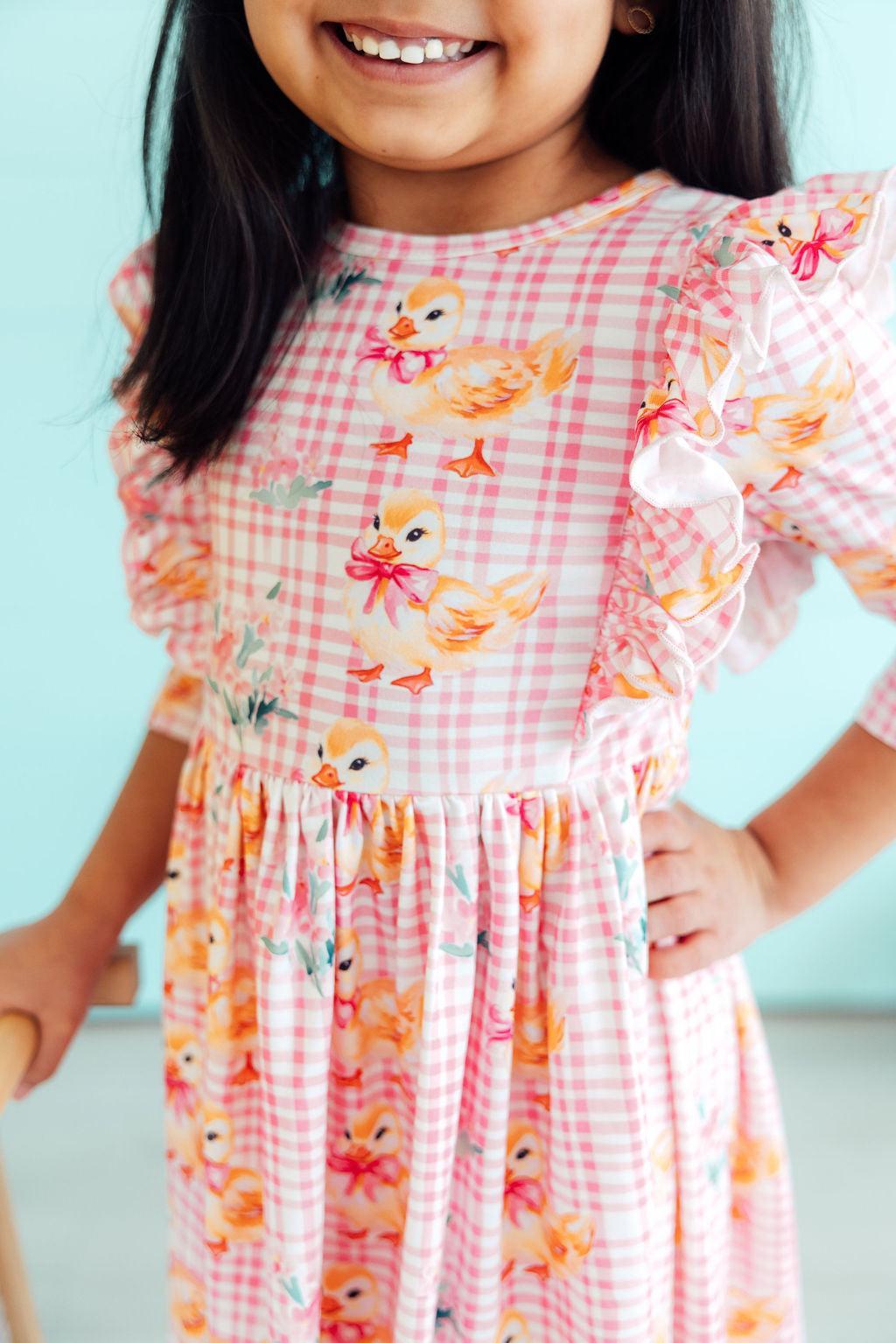 Daisy Ducklings 3/4 Sleeve Ruffle Twirl Dress - Aaria Tees Aaria Tees