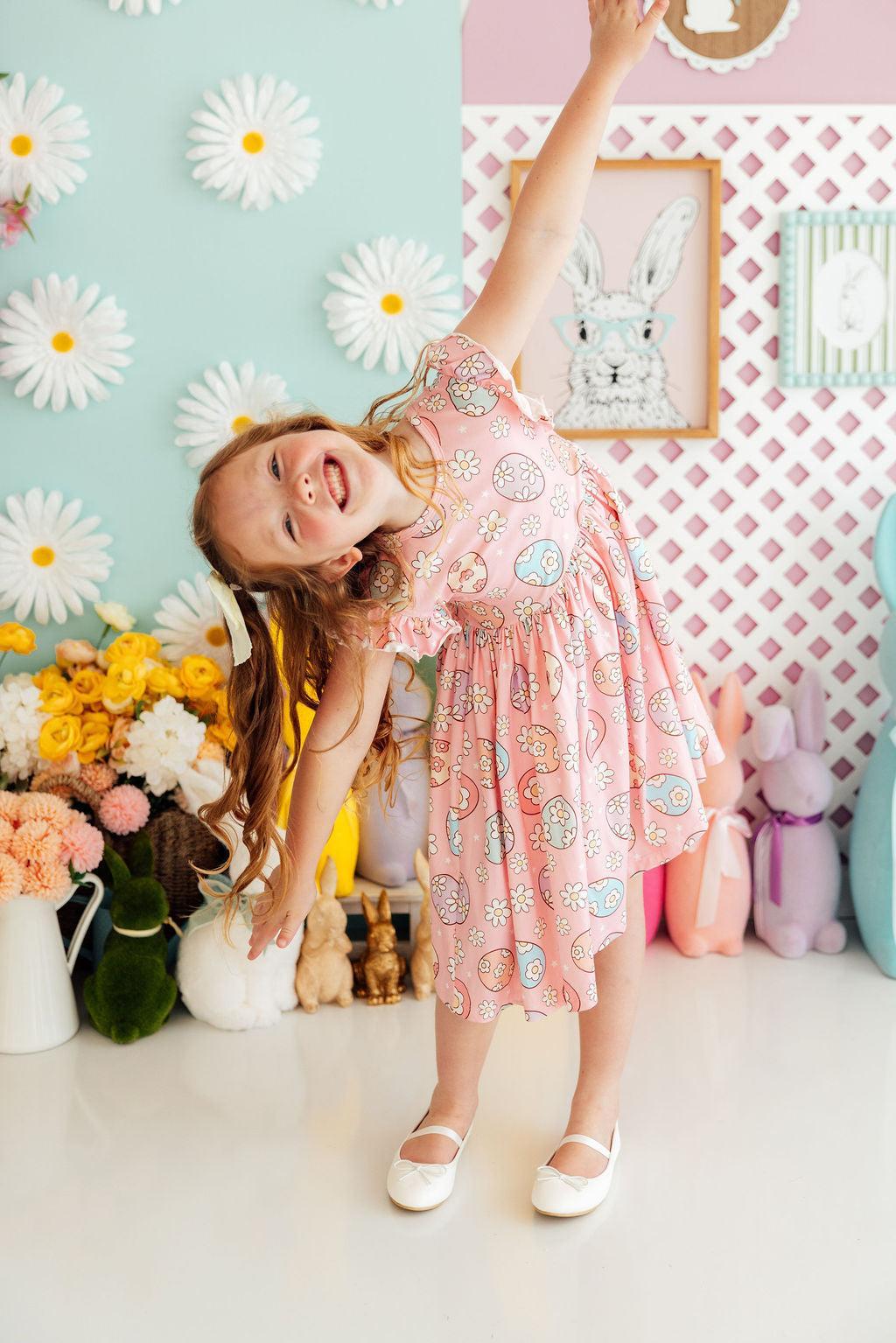 Easter Egg Hunt Flutter Sleeve Twirl Dress - Aaria Tees Aaria Tees