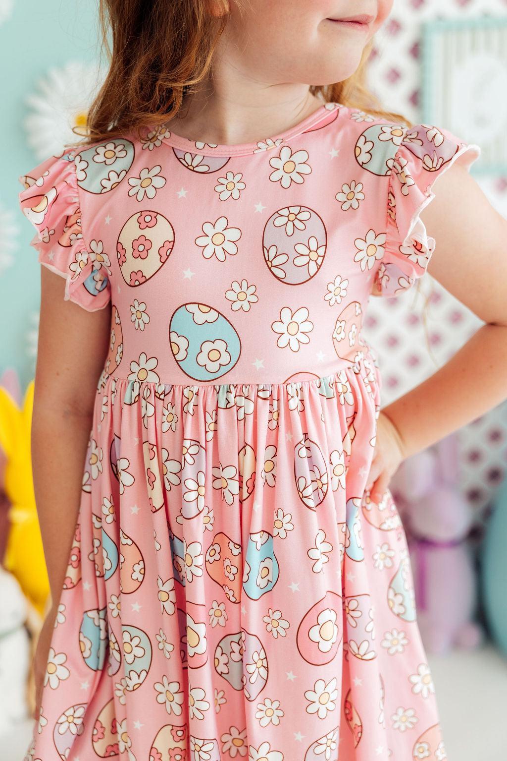 Easter Egg Hunt Flutter Sleeve Twirl Dress - Aaria Tees Aaria Tees