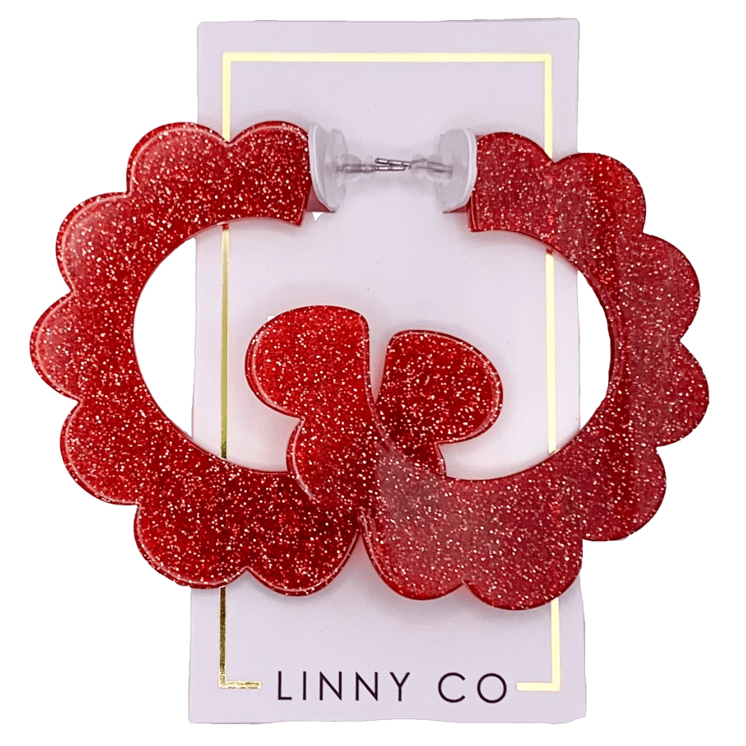 Margo Scallop Hoop Earrings - Crimson Glitter - Aaria Tees Aaria Tees