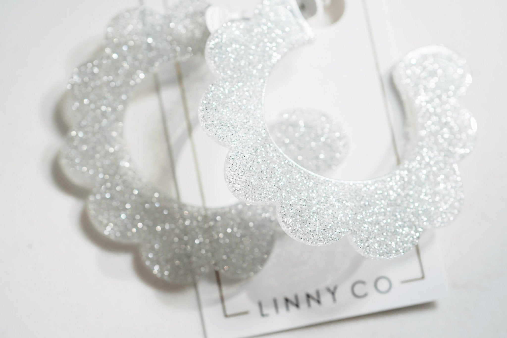 Margo Scallop Hoop Earrings - Silver Glitter - Aaria Tees Aaria Tees