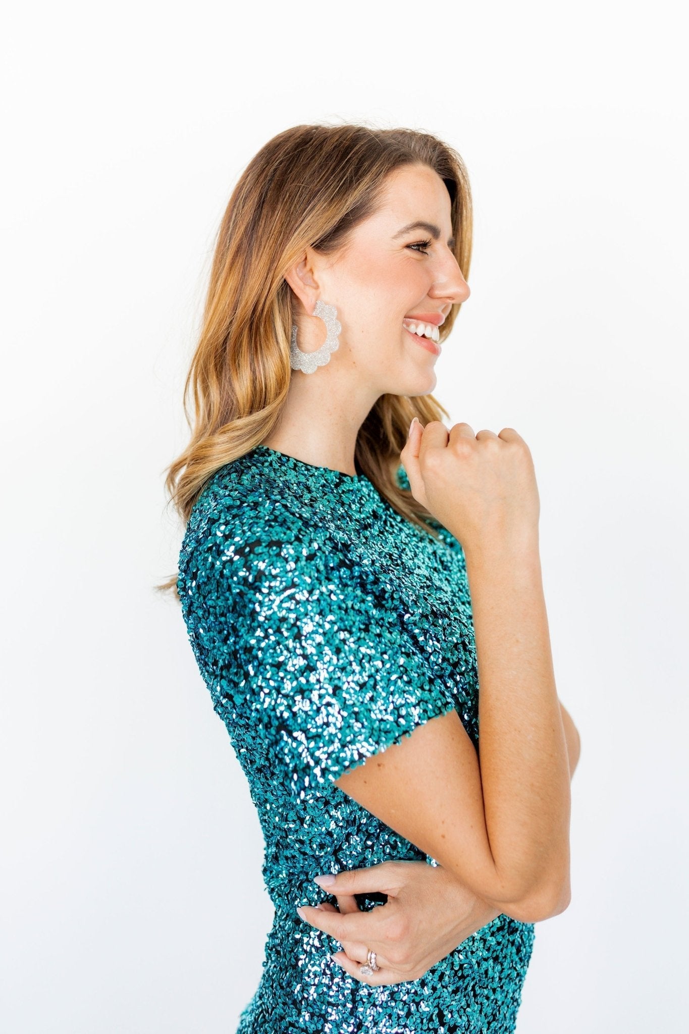 Margo Scallop Hoop Earrings - Silver Glitter - Aaria Tees Aaria Tees