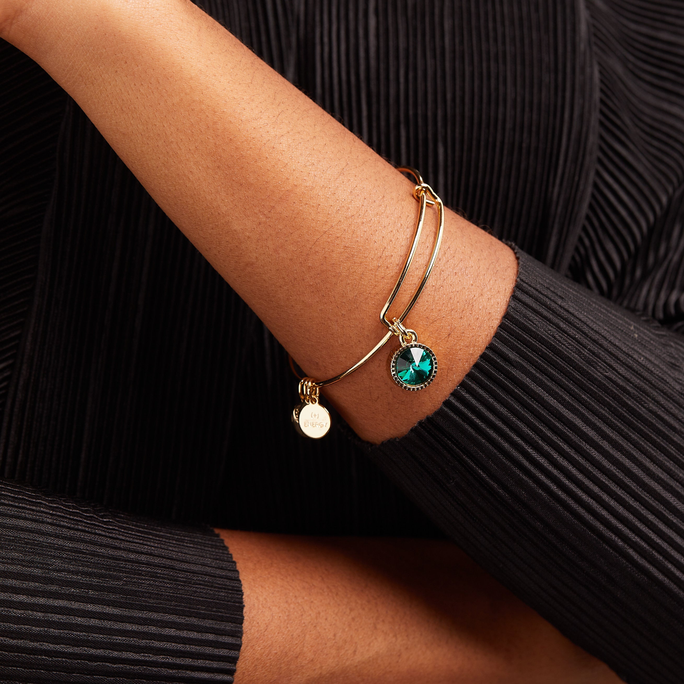 May Birthstone Charm Bangle, Emerald - Aaria Tees Aaria Tees
