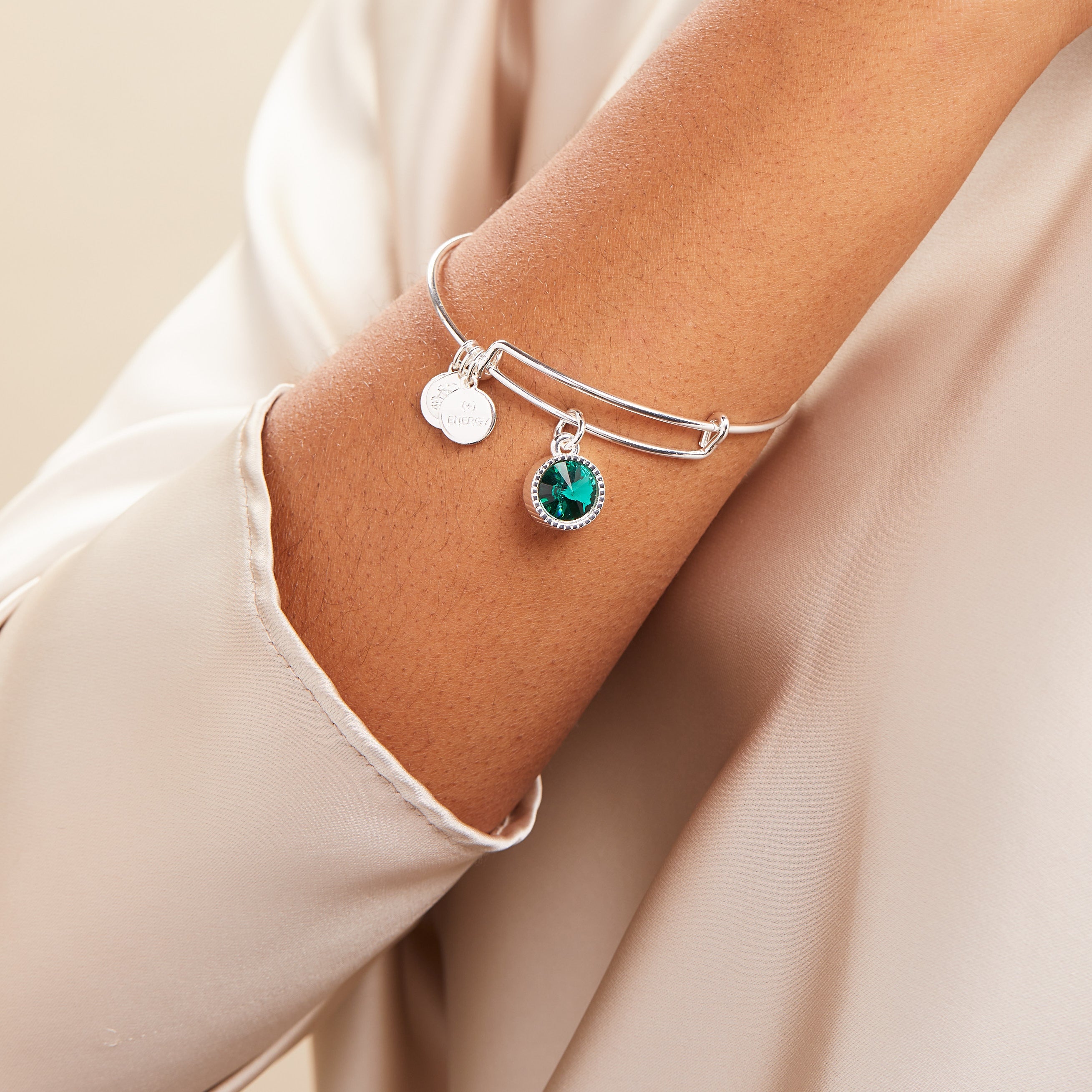 May Birthstone Charm Bangle, Emerald - Aaria Tees Aaria Tees