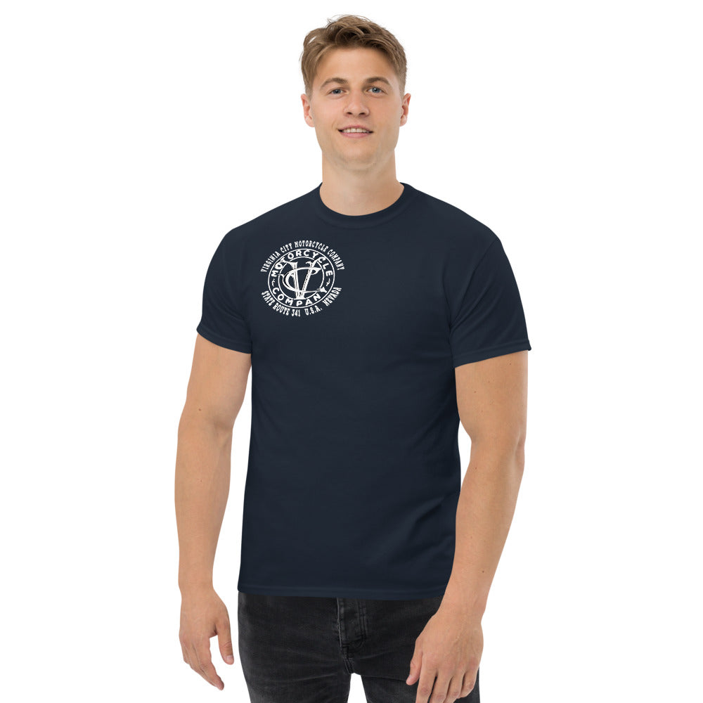 Nevada Blue & Grey Motorcycle Men's Heavyweight T-Shirt | Virginia City Motorcycle Co. - Aaria Tees Aaria Tees