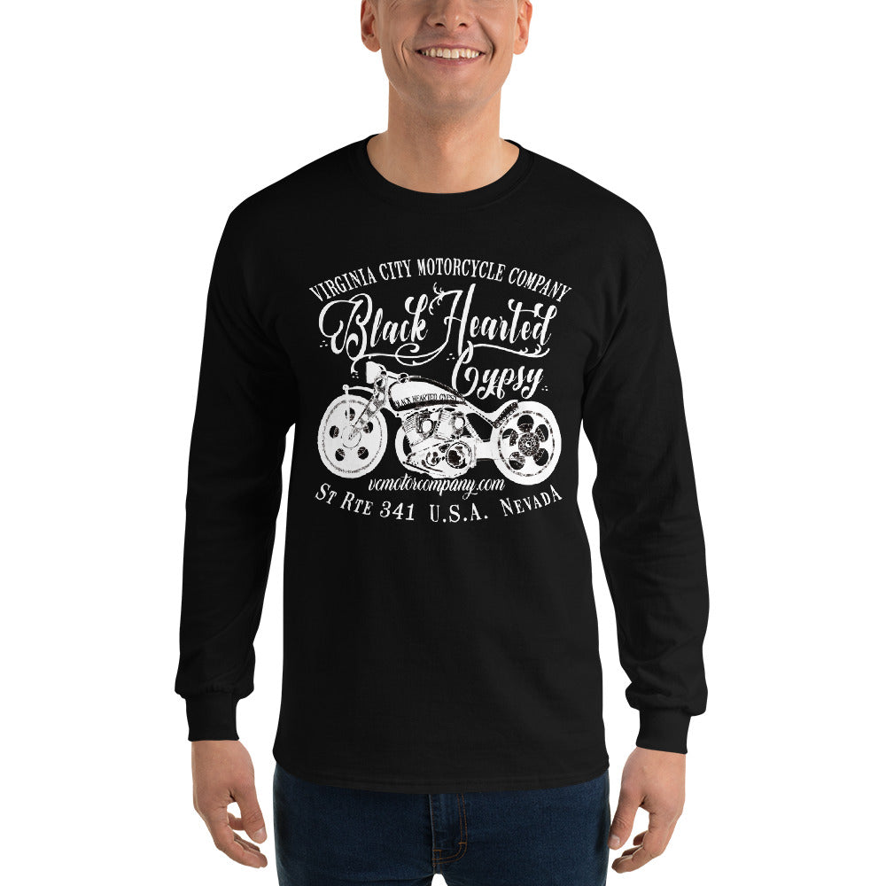 Black Hearted Gypsy Bike - Men's Long Sleeve Motorcycle T-Shirt - Aaria Tees Aaria Tees